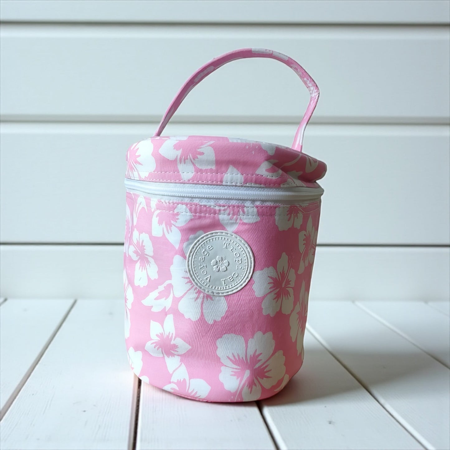 2️⃣ Trousse Ronde Tube Hibiscus – 100% Coton Lavable