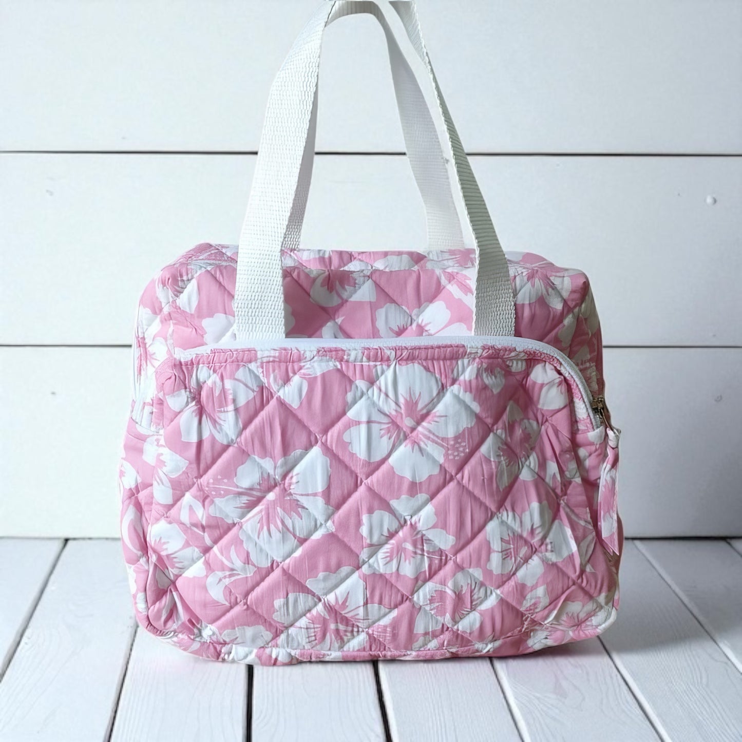 4️⃣ Trousse de Toilette Compartimentée Hibiscus – 100% Coton Lavable