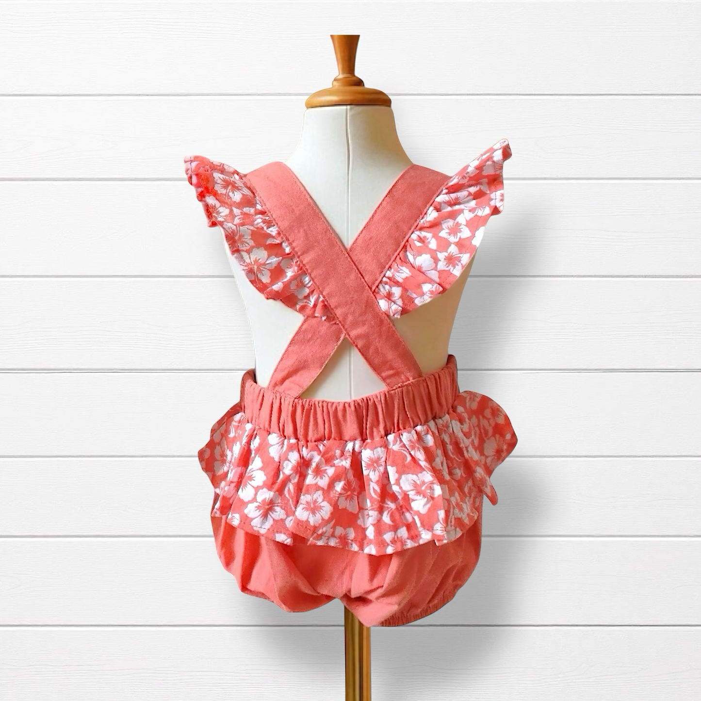 Barboteuse fille hibiscus volante et croisée dans le dos – 3/6 mois