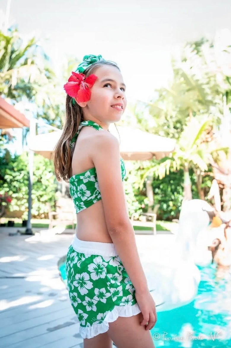 Short fille élastique imprimé hibiscus – 3 à 14 ans