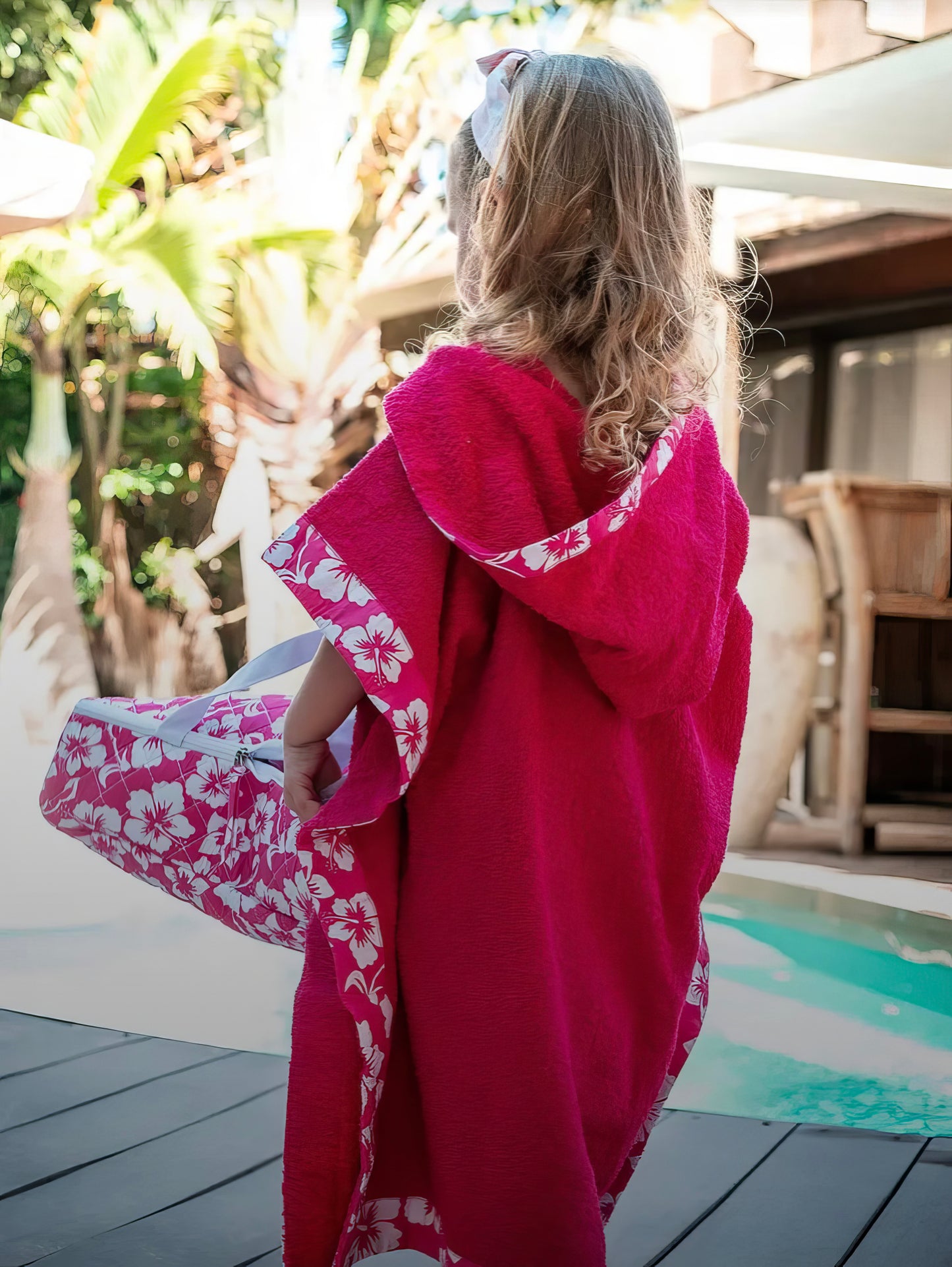 Poncho enfant en éponge biais hibiscus