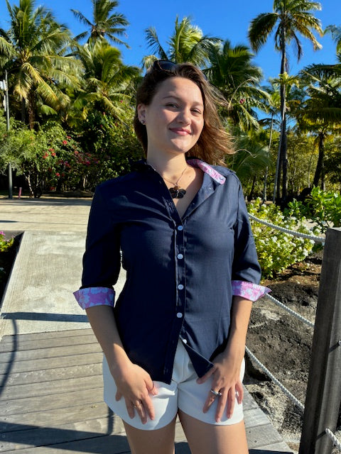 Chemise femme cintrée hibiscus