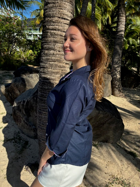 Chemise femme cintrée hibiscus