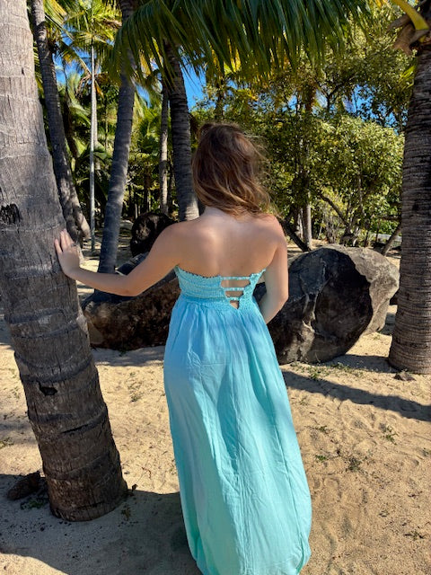 Robe longue femme smokée dos