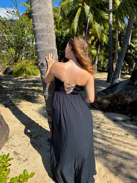 Robe longue femme smokée dos