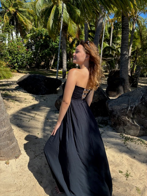 Robe longue femme smokée dos