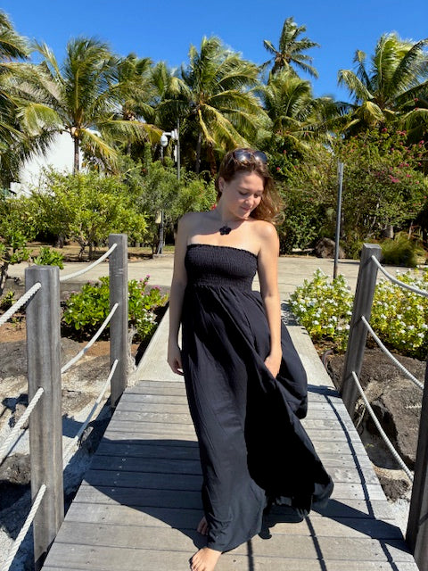 Robe longue femme smokée dos