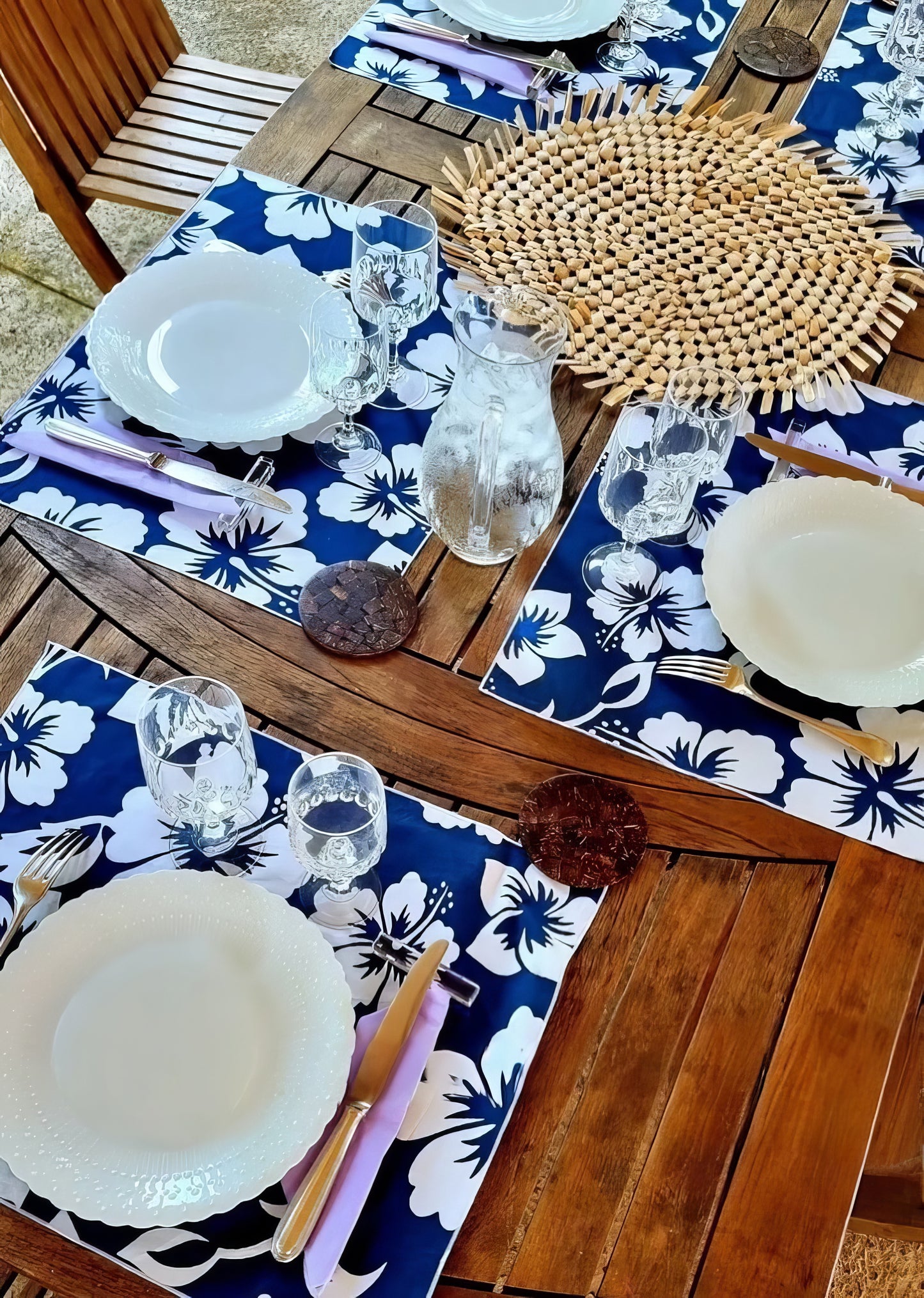 Set de table - 100% coton – Motif tropical hibiscus – Divers coloris