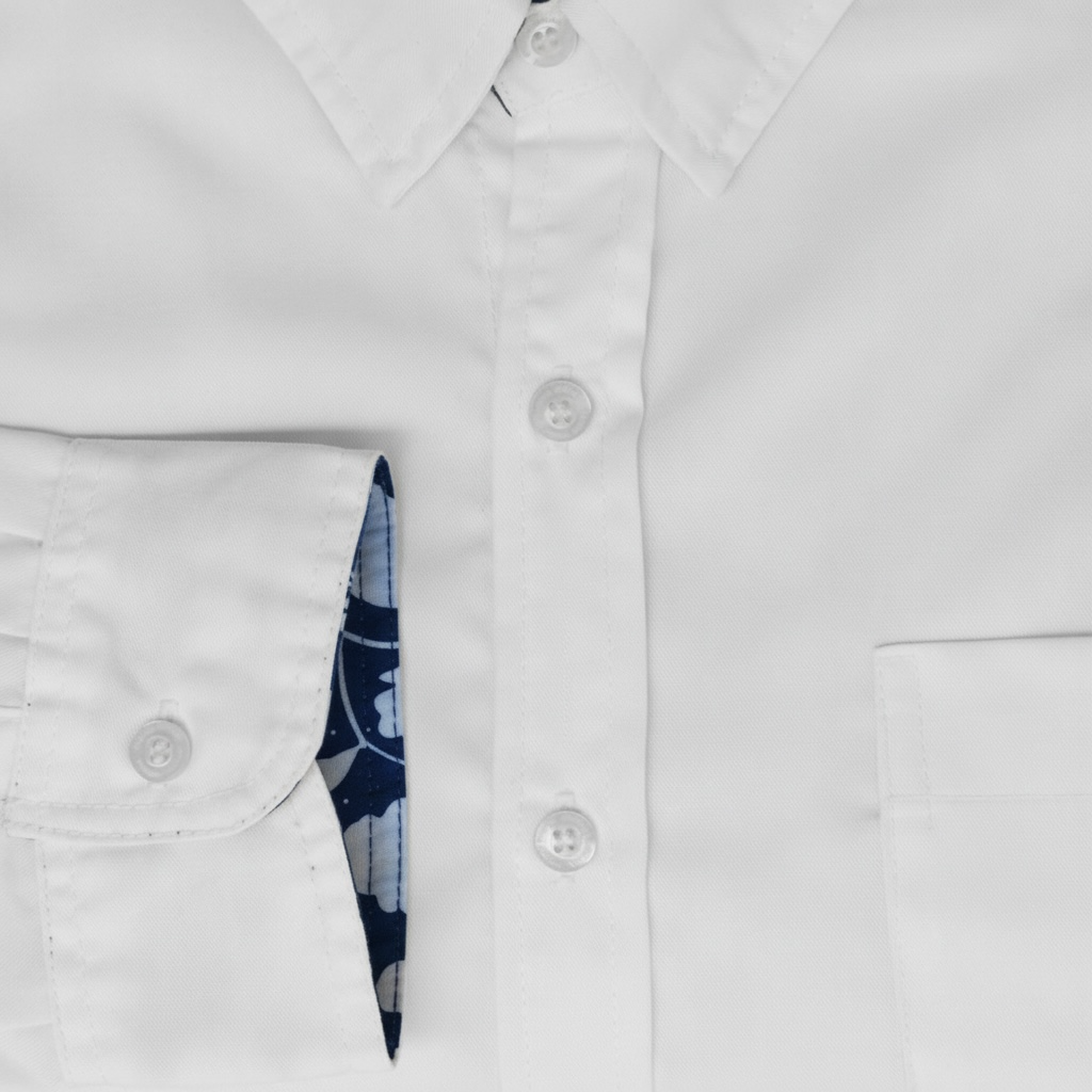 Chemise  homme manches longues avec poche et col  et revers des manches tissu imprimé hibiscus