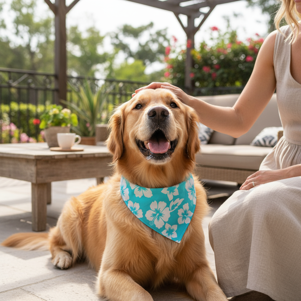 Dog Collar with Hibiscus Print Bandana