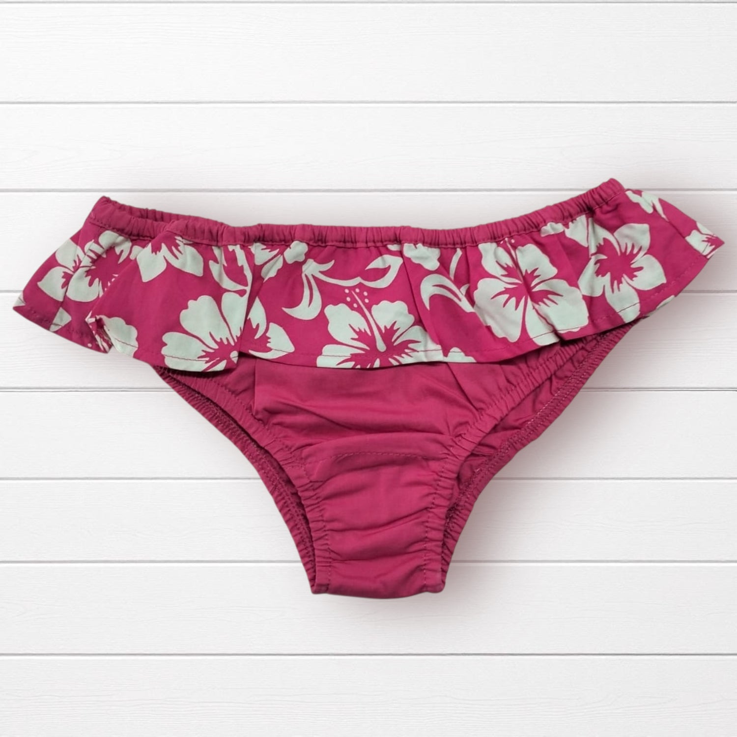 Maillot de bain fillette tissu imprimé hibiscus avec volant