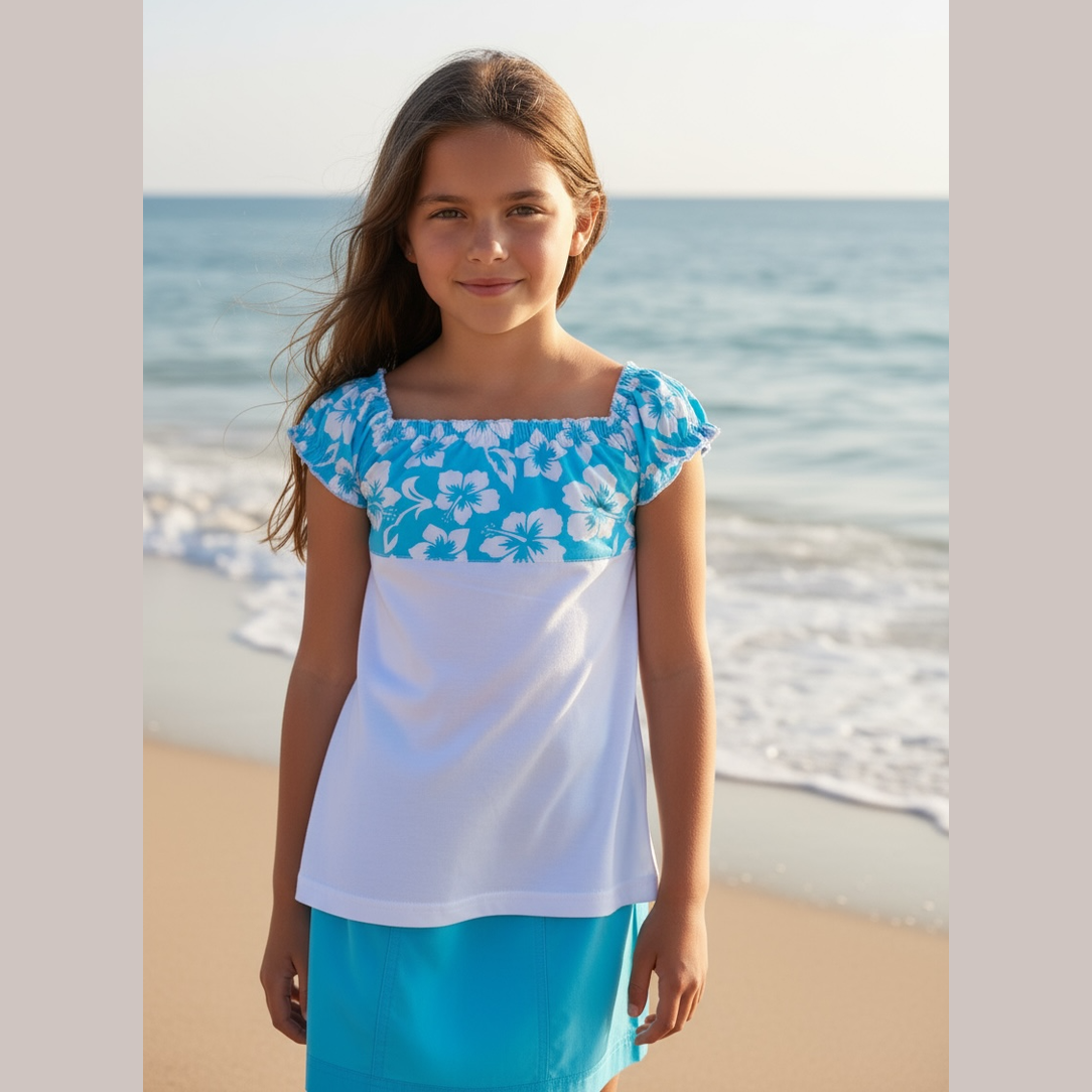 Haut fille imprimé hibiscus