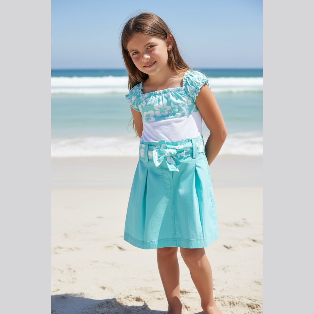 Photo du produit : Jupe fille unie ceinture hibiscus