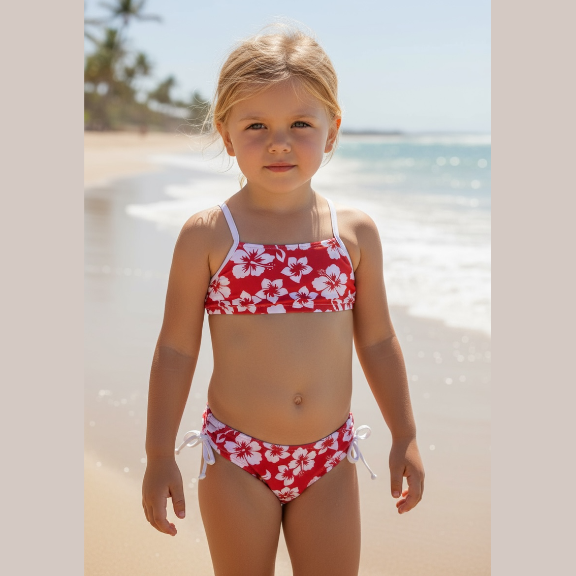 Maillot de bain fille deux pièces  tissu imprimé hibiscus