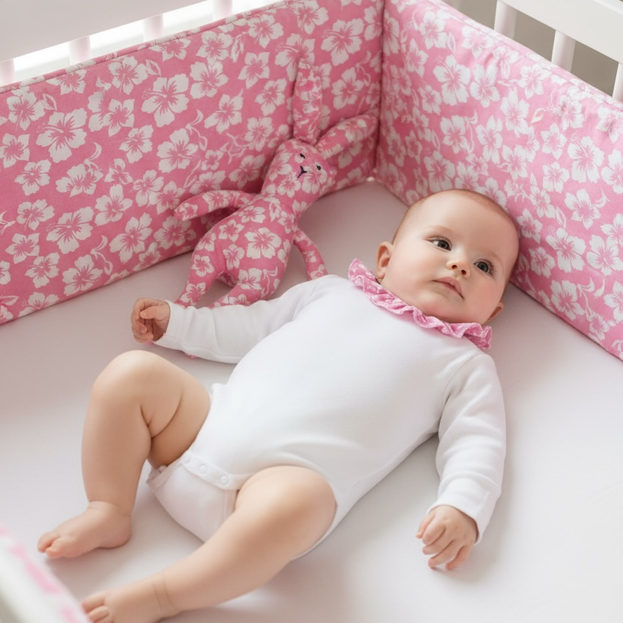 Body bébé manches longues col volant imprimé hibiscus