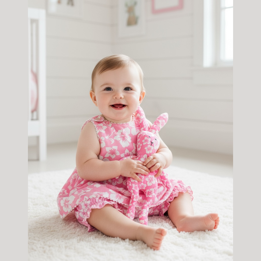 Doudou lapin imprimé hibiscus