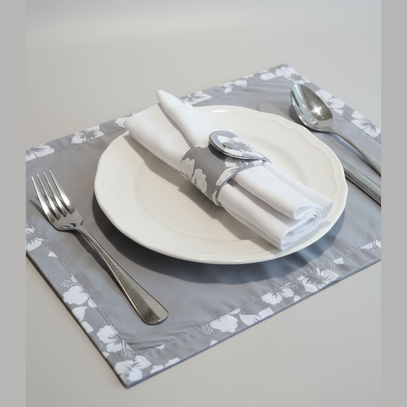 Set de table biais imprimé hibiscus