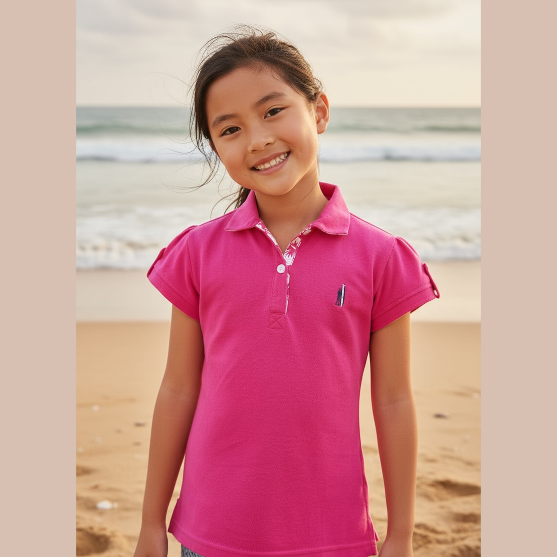 Polo fille col imprimé hibiscus