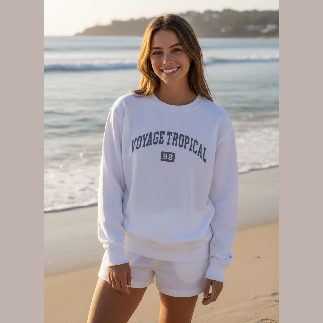 Sweat-shirt femme Voyage Tropical 98 avec son imprimé hibiscus