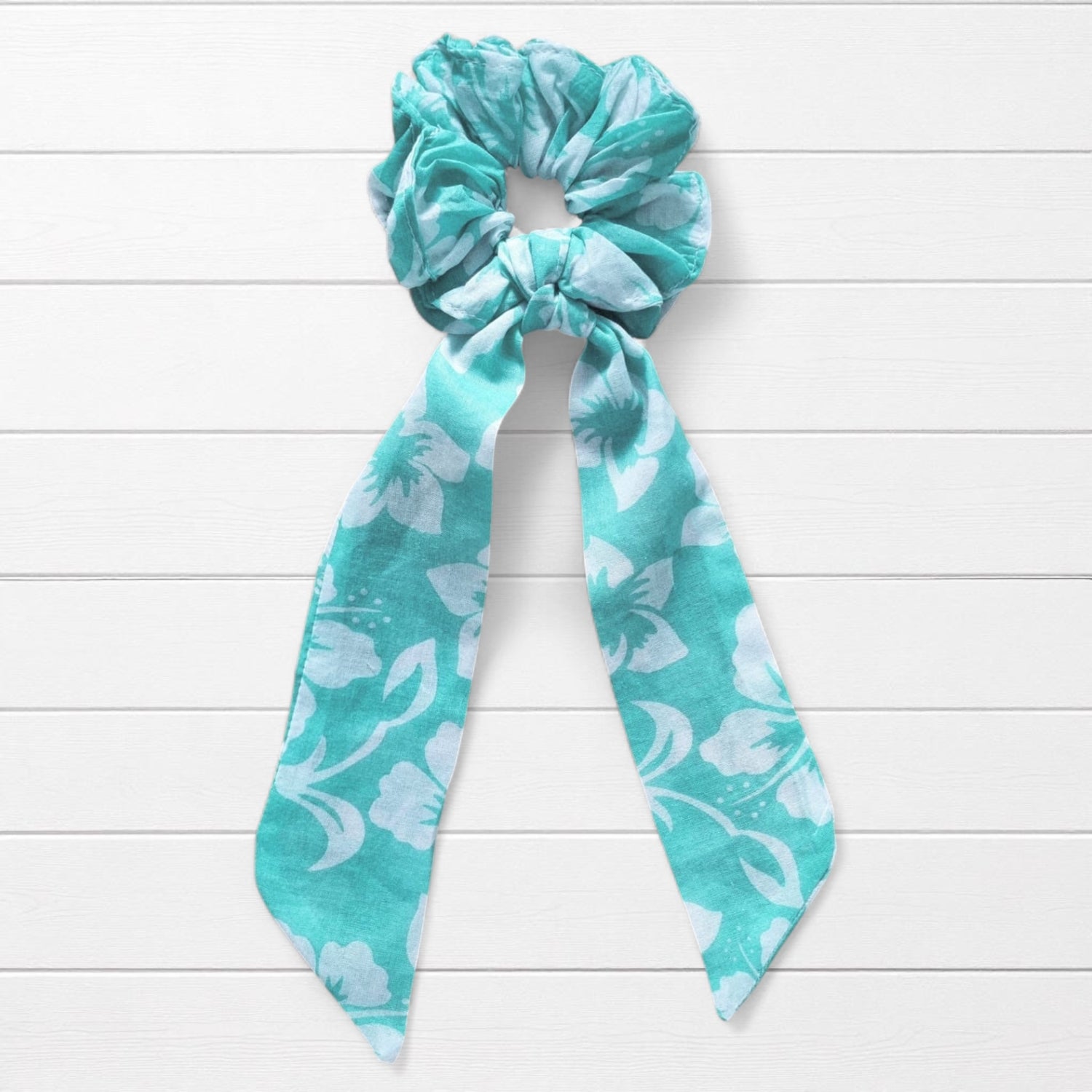 Scrunchy avec lien en voile de coton imprimé hibiscus