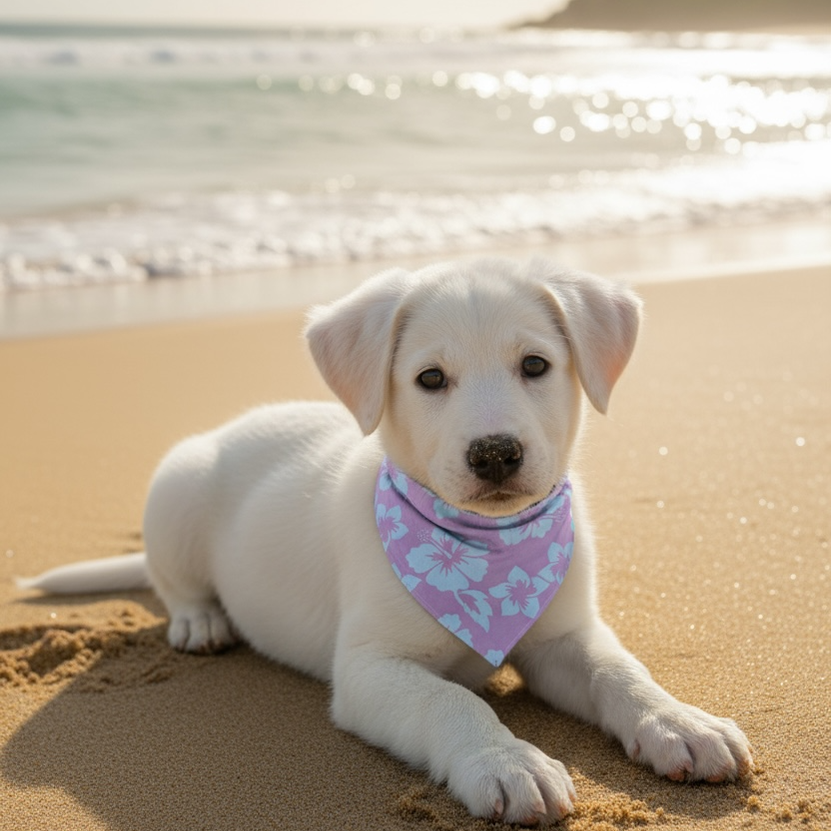 Dog Collar with Hibiscus Print Bandana