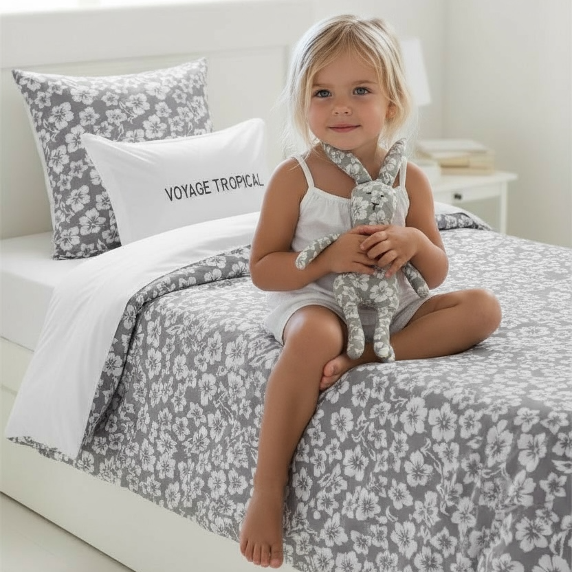 Doudou lapin imprimé hibiscus