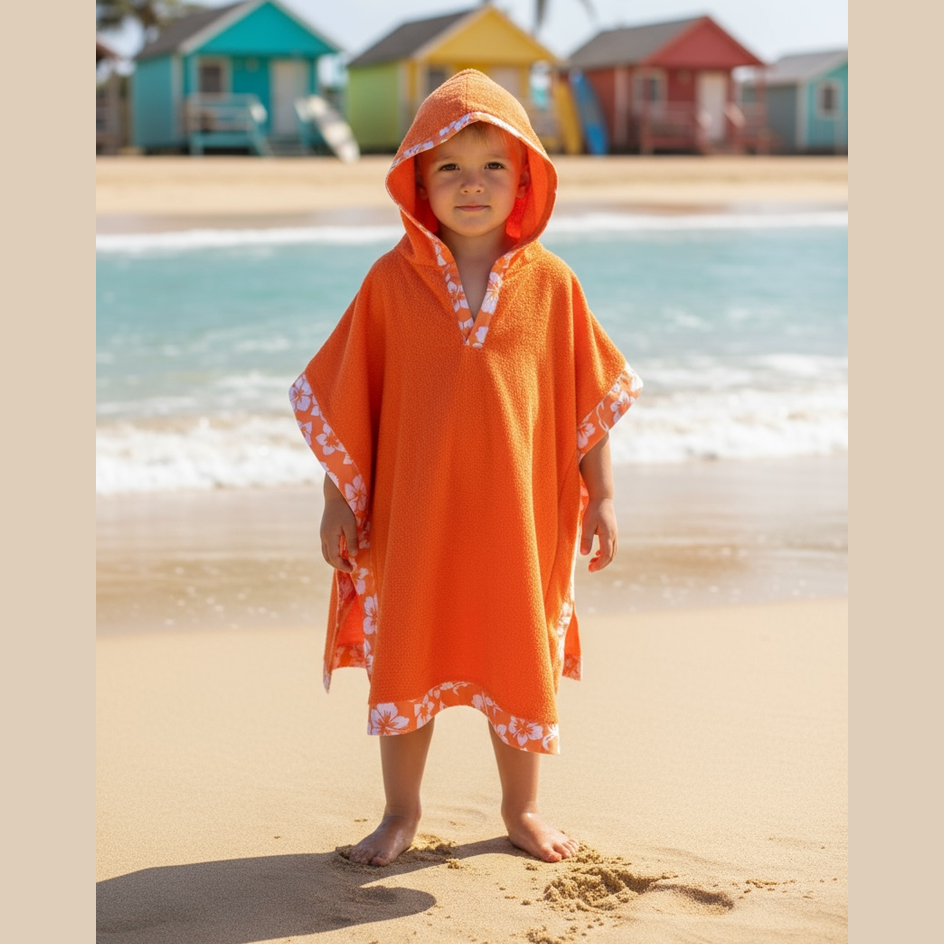 Poncho de bain, biais hibiscus pour enfant