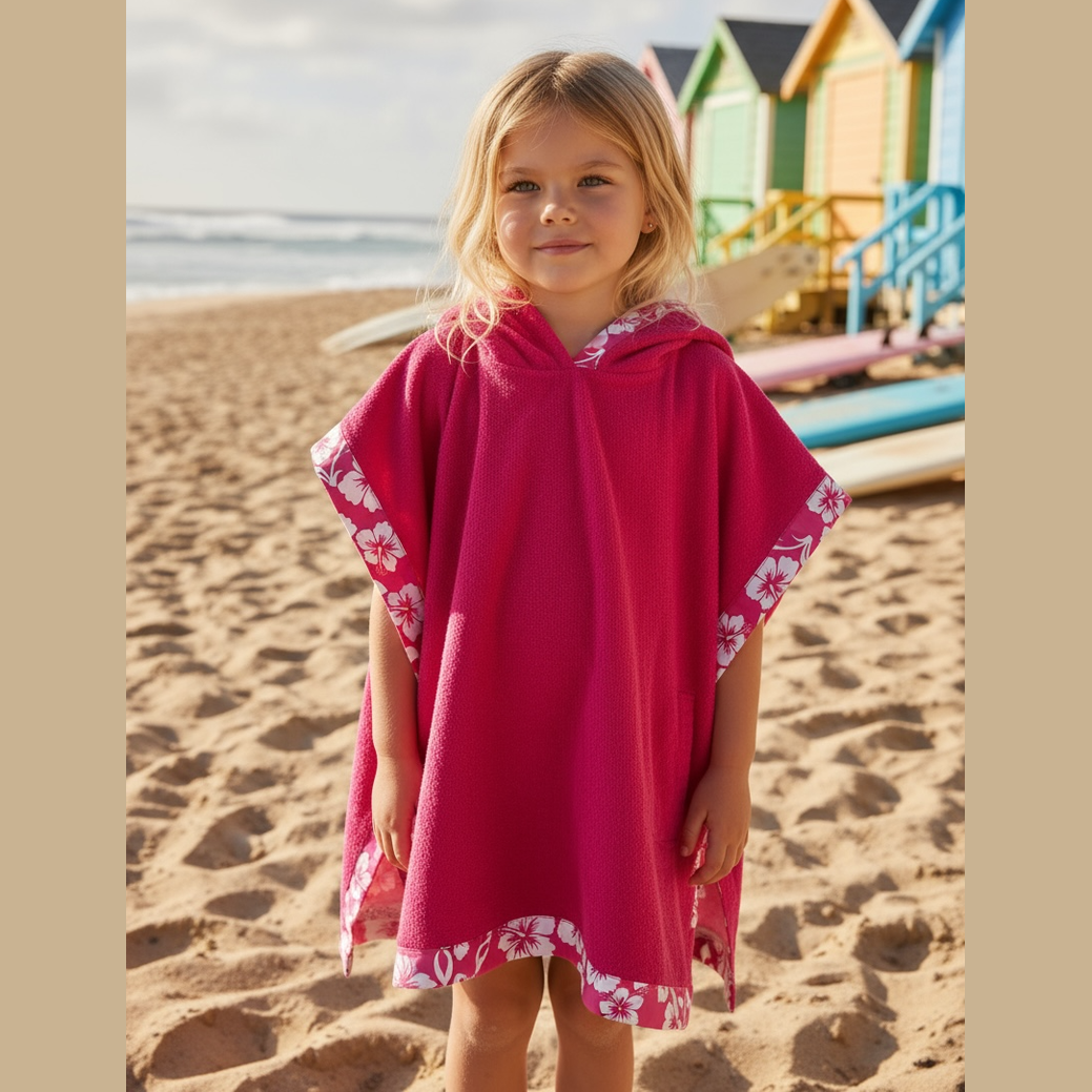 Poncho de bain, biais hibiscus pour enfant