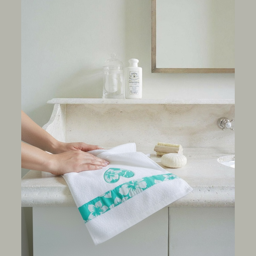 Serviette à main carré en éponge cœur tissu imprimé hibiscus