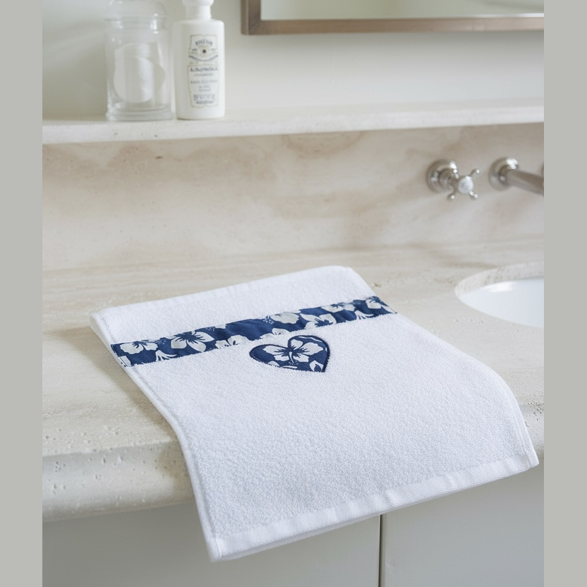 Serviette à main carré en éponge cœur tissu imprimé hibiscus