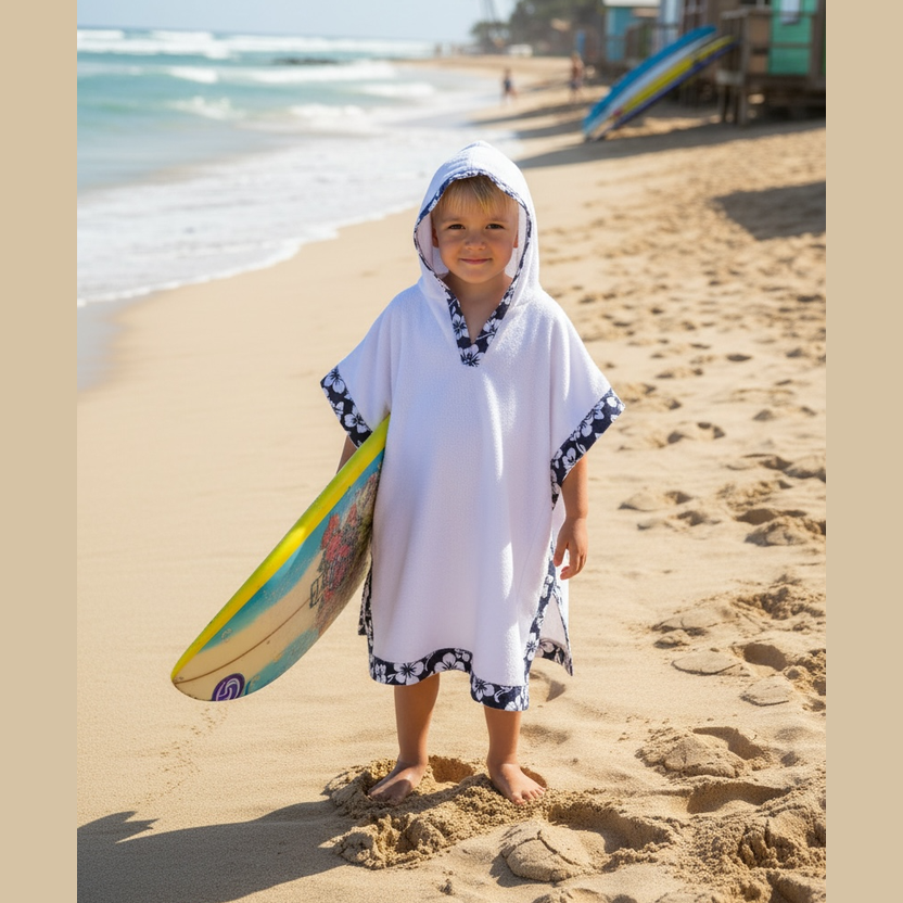 Poncho de bain, biais hibiscus pour enfant