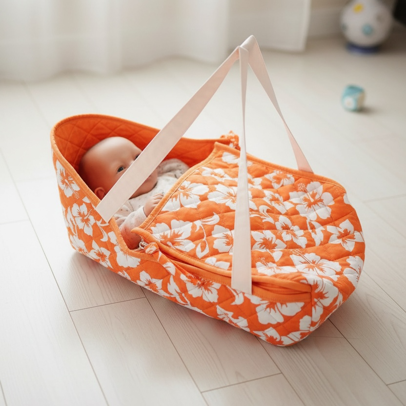 Couffin poupée jouet, style tropical avec hibiscus