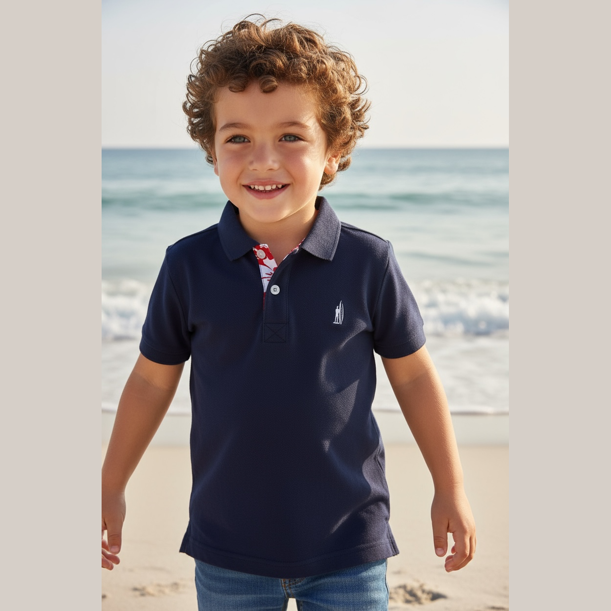 Polo VT manches courtes garçon col imprimé hibiscus