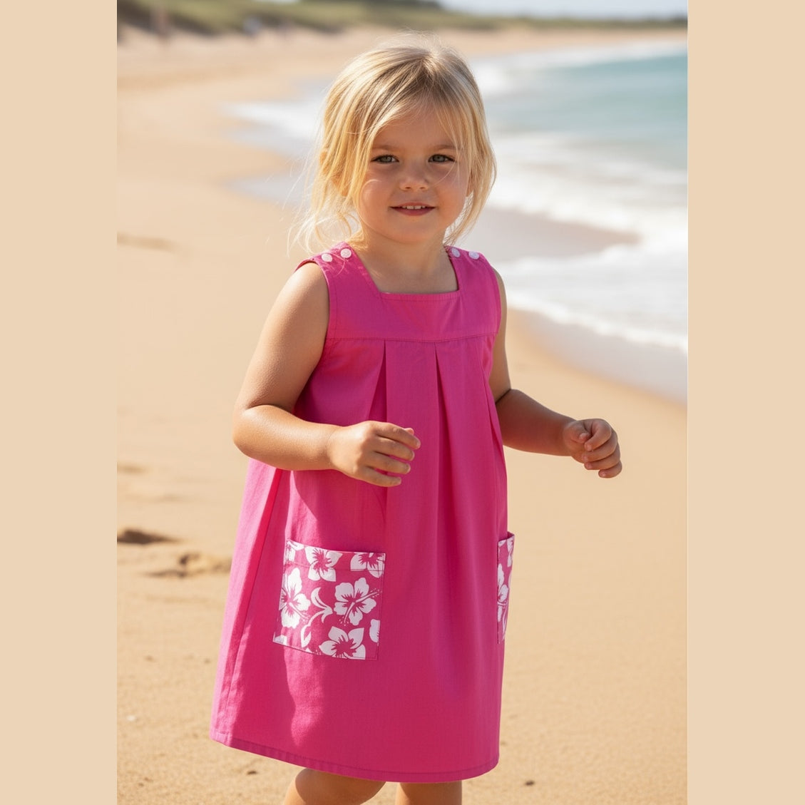 Photo du produit : Robe fille plissé poche hibiscus