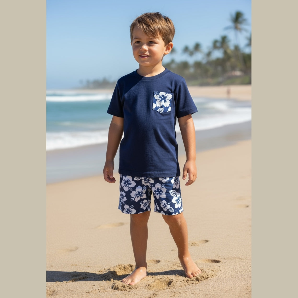 Photo du produit : T-shirt poche hibiscus enfant