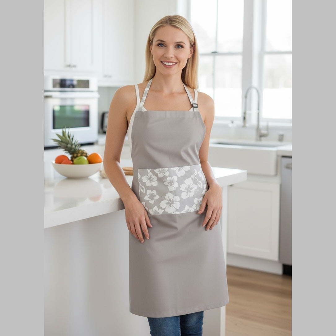 Photo du produit : Tablier long poche imprimée hibiscus