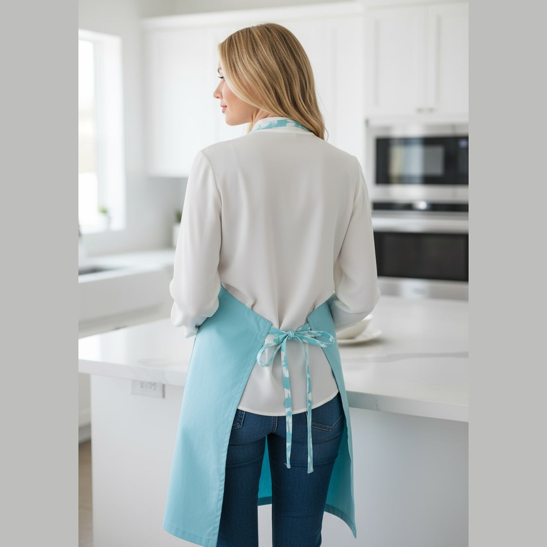 Photo du produit : Tablier long poche imprimée hibiscus