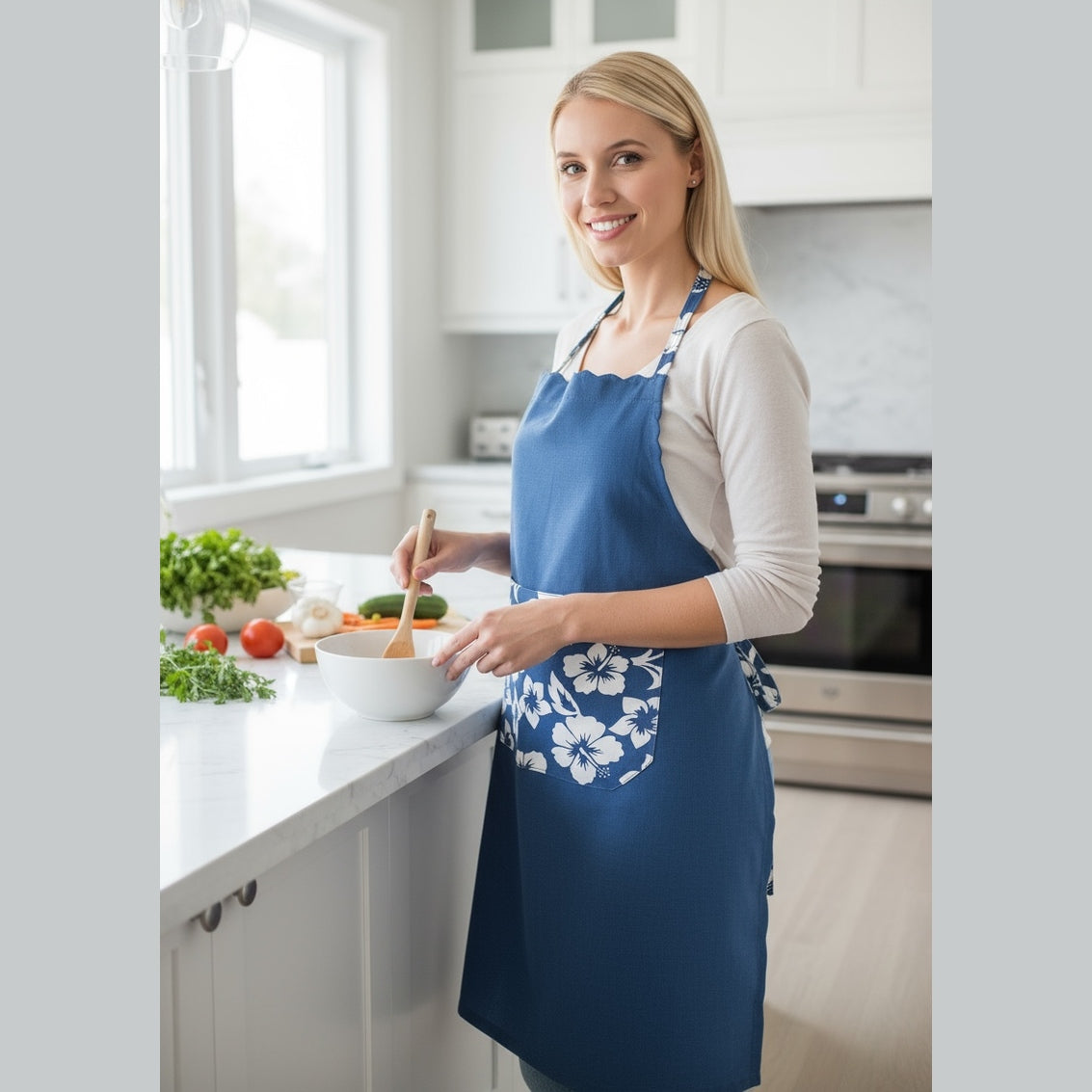 Photo du produit : Tablier long poche imprimée hibiscus