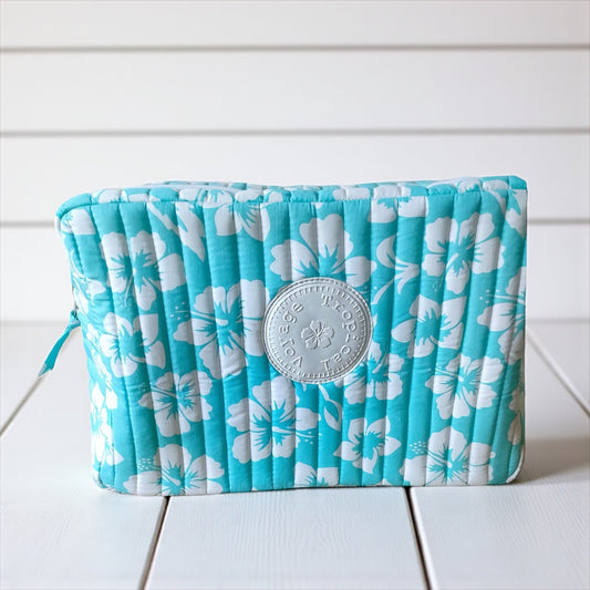 🌺 Trousse Matelassée Imprimé Hibiscus – 100% Coton Lavable