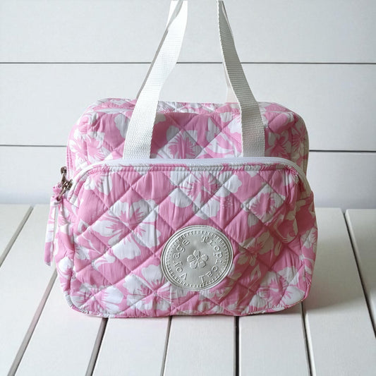 4️⃣ Trousse de Toilette Compartimentée Hibiscus – 100% Coton Lavable