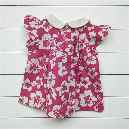 Petit haut fille col Claudine hibiscus