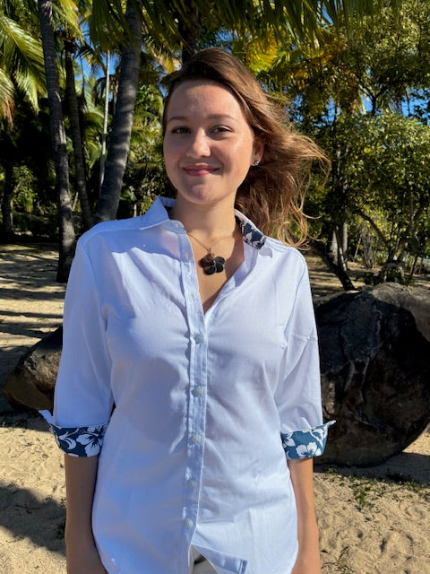 Chemise femme cintrée hibiscus