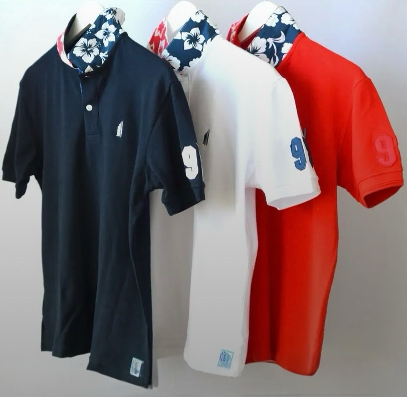 Men's Polo 98 with hibiscus print on collar and back – Sizes S to XL