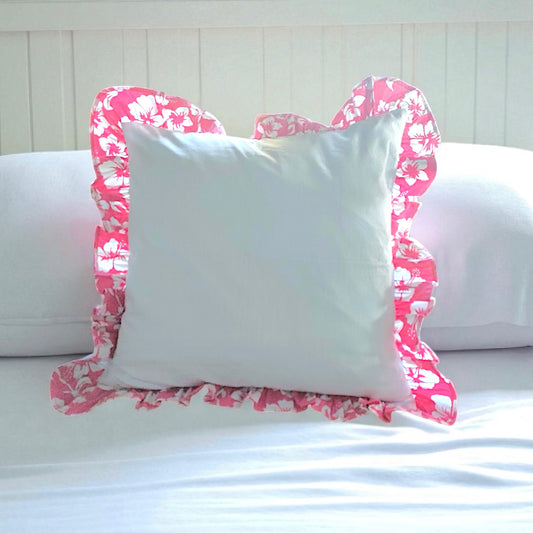 Housse de coussin volantée imprimée hibiscus